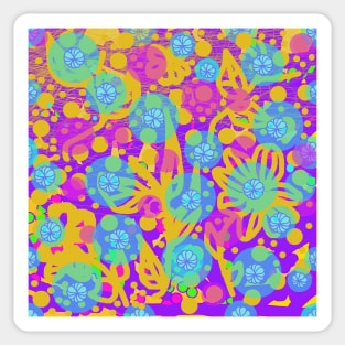 Tropicana 2. A bright, floral summery design in hot pink, purple, yellow and blue. Sticker